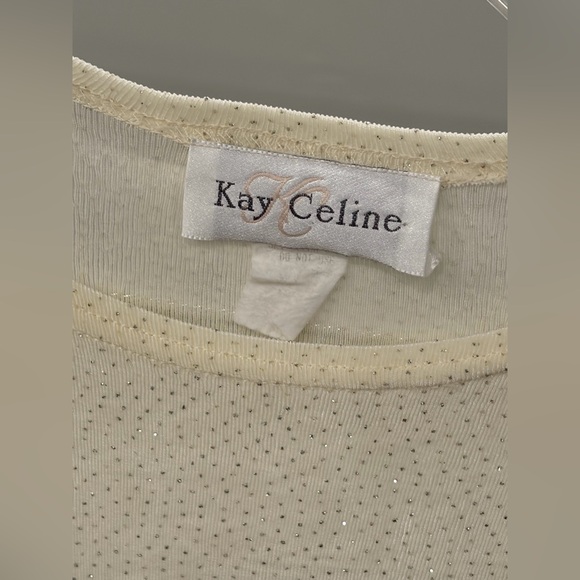 Kay Celine•Cream Rhinestone Y2K •Fitted Ribbed Top - Picture 2 of 8